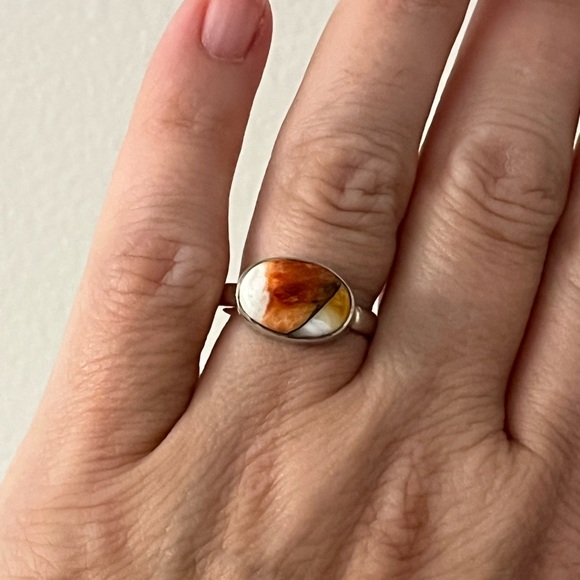 925 Solid Sterling Silver Copper Orange Spiny Oyster Ring Size 7.75 - Picture 6 of 10